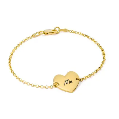 Engraved Heart Couple's Bracelet in 18ct Gold Vermeil