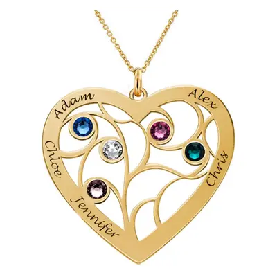 Heart Family Tree Necklace with Birthstones in 18ct Gold Plating