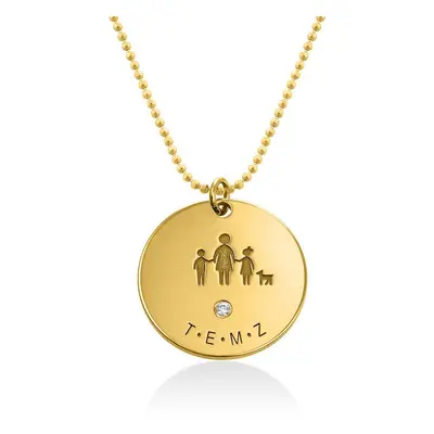 Family / Mum Initial Necklace with Diamond in 18ct Gold Plating