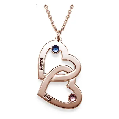 Heart in Heart Engraved Necklace with Birthstones in 18ct Rose Gold Plating