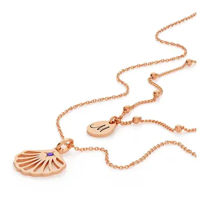 Ariel Shell Initial Necklace with Birthstone in 18ct Rose Gold Plating