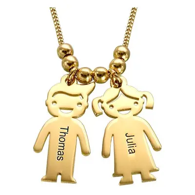 Mother Necklace with Engraved Children Charms in 18ct Gold Vermeil