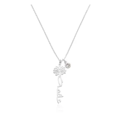 Blooming Birth Flower Arabic Name Necklace with Diamond in Sterling Silver