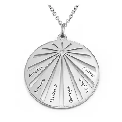 Engraved Circle Family Necklace with Diamond in Sterling Silver