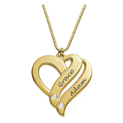 Two Hearts Forever One Necklace with Diamonds in 18ct Gold Plating