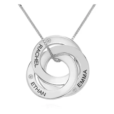 Russian Ring Necklace with Diamonds in Sterling Silver