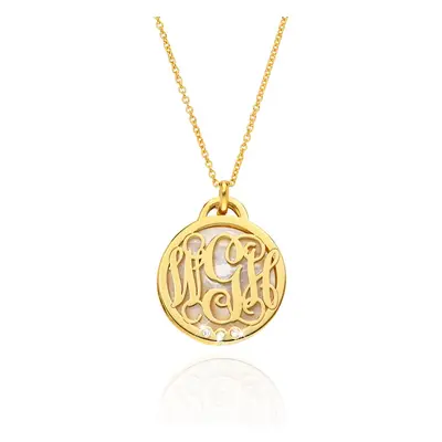 Monogram Initials Necklace with Semi-Precious Stone and Diamonds in 18ct Gold Plating