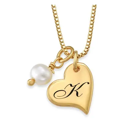 Heart Initial Necklace with Pearl in 18ct Gold Plating