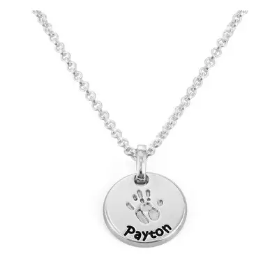 Baby Hand Engraved Charm Necklace in Sterling Silver