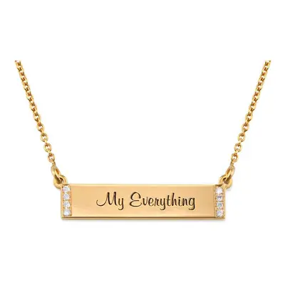 Engraved Bar Necklace with Diamond in Gold Plating