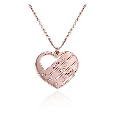 Terry Diamond Heart Necklace with Engraved Names in 18ct Rose Gold Plating