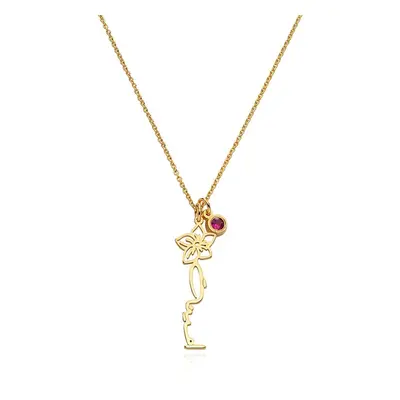 Blooming Birth Flower Arabic Name Necklace with Birthstone in 18ct Gold Vermeil