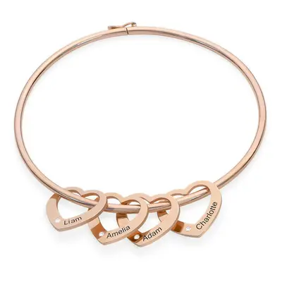 Chelsea Bangle with Diamond Heart Pendants in 18ct Rose Gold Plating