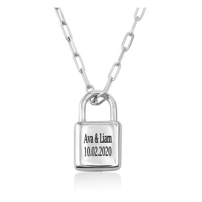 Allie Padlock Initials Link Necklace in Sterling Silver