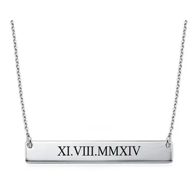 Roman Numeral Horizontal Bar Necklace in Sterling Silver