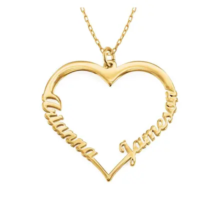 Contour Heart Pendant Necklace with Two Names in 10ct Solid Yellow Gold