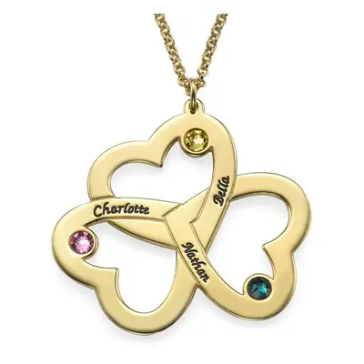 Personalised Triple Heart Necklace with Birthstones in 18ct Gold Plating