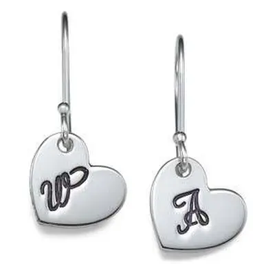 Dangling Heart Earrings with Initials in Sterling Silver