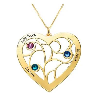 Heart Family Tree Necklace with Birthstones in 18ct Gold Vermeil