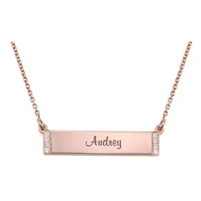 Engraved Bar Necklace with Diamond in Rose Gold Plating