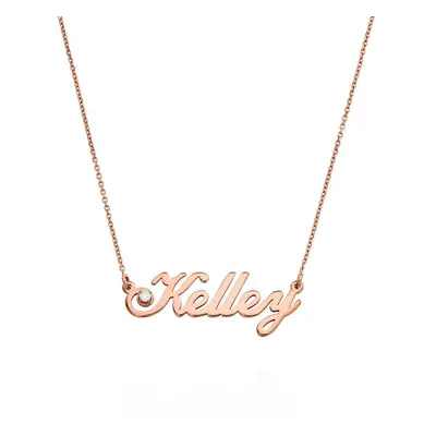 Hollywood Small Name Necklace with 0.05ct Diamond in 18ct Rose Gold Plating