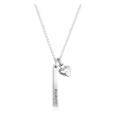 Name Bar Necklace for Girls with Heart Pendant in Sterling Silver