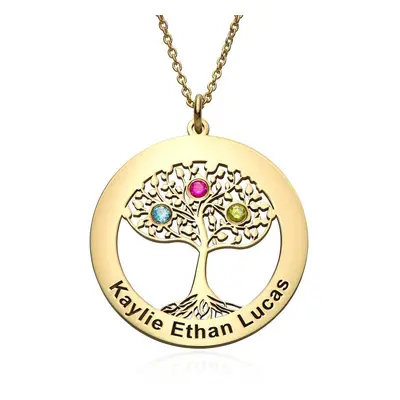 Circle Tree of Life Necklace with Birthstones in 18ct Gold Plating