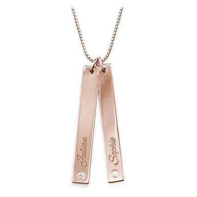 Vertical Bar Necklace Rose Gold Plated with Diamond