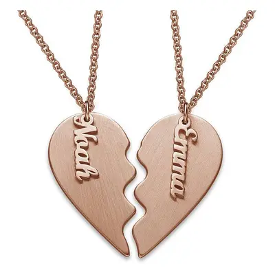 Personalised Couple Heart Necklace in Matte 18ct Rose Gold Plating