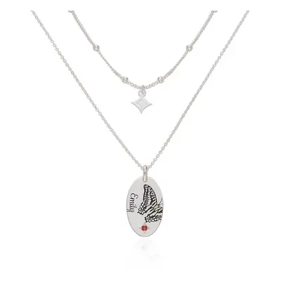 Birth Butterfly & Stone Layered Necklace in Sterling Silver