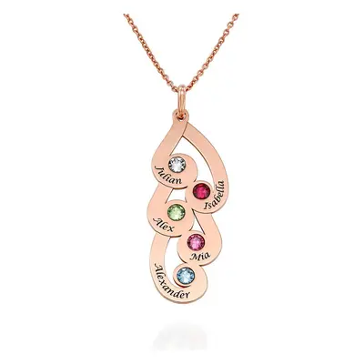 Engraved Family Pendant Necklace with Birthstones in 18ct Rose Gold Plating