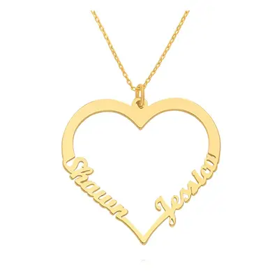 Contour Heart Pendant Necklace with Two Names in 14ct Solid Yellow Gold