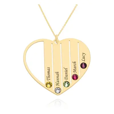 Mum Heart Pendant Necklace with Birthstones in 14ct Solid Yellow Gold