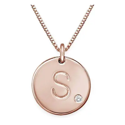 Initial Pendant Necklace with Diamond in 18ct Rose Gold Plating