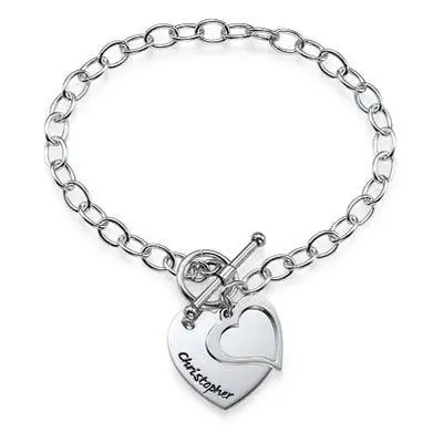 Sterling Silver Double Heart Charm Bracelet