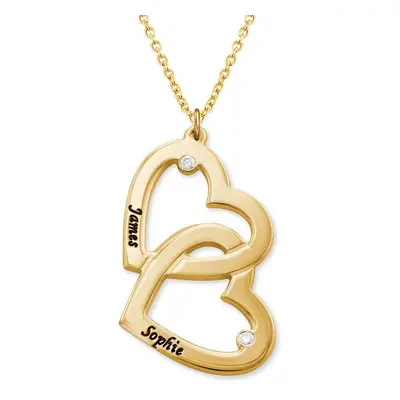 Heart in Heart Engraved Necklace with Diamonds in 18ct Gold Plating