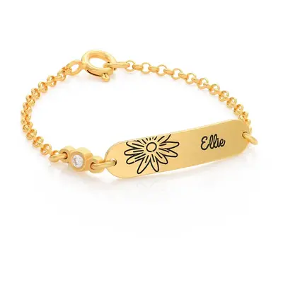 Lyla Baby Name Bracelet with Birth Flower and Stone in 18ct Gold Plating