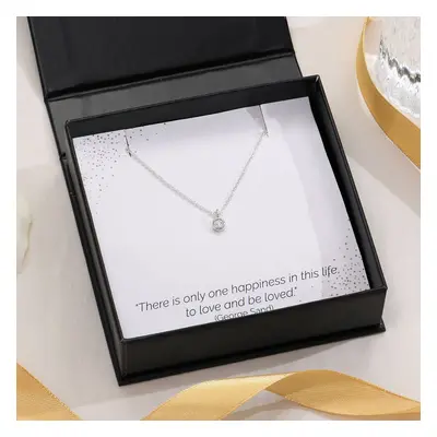 Solitaire Diamond Necklace with Giftbox and Prewritten Gift Note Package in Sterling Silver