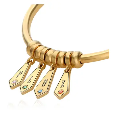 Gia Drop Initial Bangle Bracelet with Birthstones in 18ct Gold Vermeil