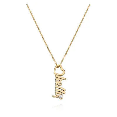 Heart Drop Vertical Name Necklace with 0.05ct Diamond in 14ct Solid Yellow Gold