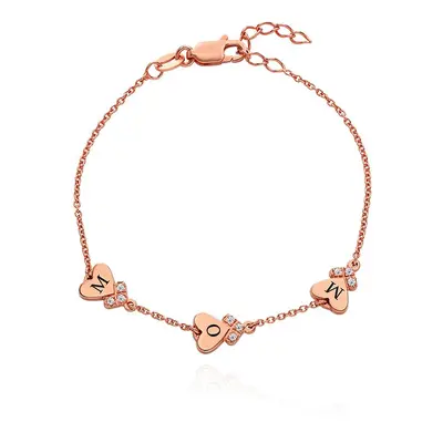 Dakota Heart Initial Bracelet with Diamonds in 18ct Rose Gold Plating - SET