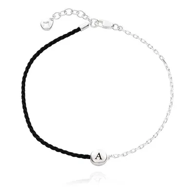 Half and Half Black Initial Bracelet with Diamond in Sterling Silver - Removal