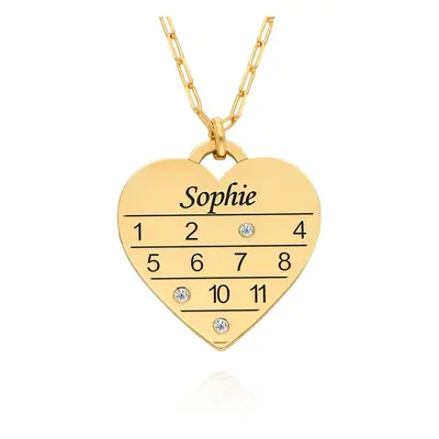 12 Month Calendar Heart Necklace with Diamonds in 18ct Gold Plating