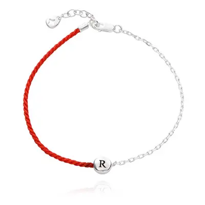 Half and Half Red Initial Bracelet with Diamond in Sterling Silver - Removal