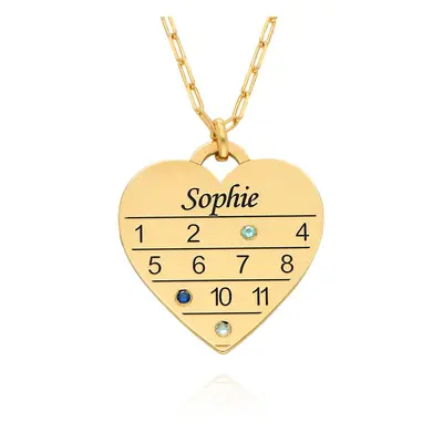 12 Month Calendar Heart Necklace with Birthstones in 18ct Gold Plating