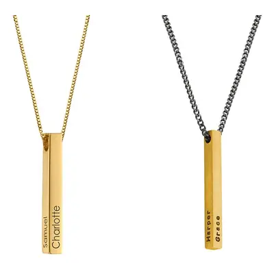 His & Hers 3D Bar Necklaces in 18ct Gold Vermeil