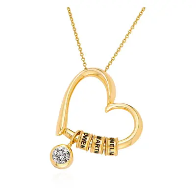 Charming Heart Necklace with Engraved Beads and 1ct Diamond in 18ct Gold Vermeil