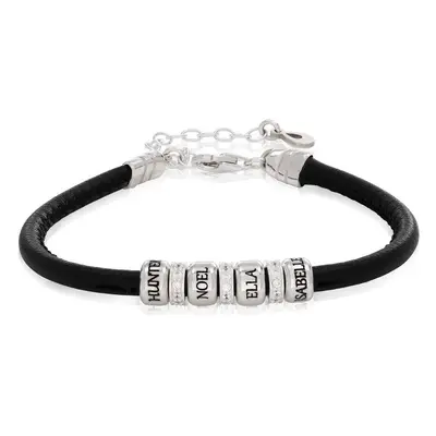 Zirconia Vegan-Leather Bracelet with Beads in Sterling Silver