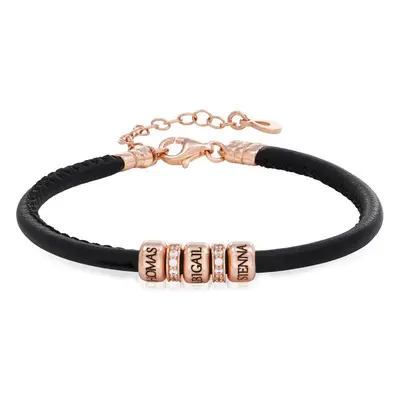 Zirconia Vegan-Leather Bracelet with Beads in 18ct Rose Gold Plating