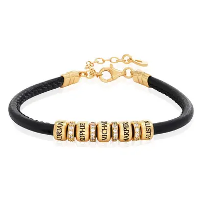 Zirconia Vegan-Leather Bracelet with Breads in 18ct Gold Vermeil